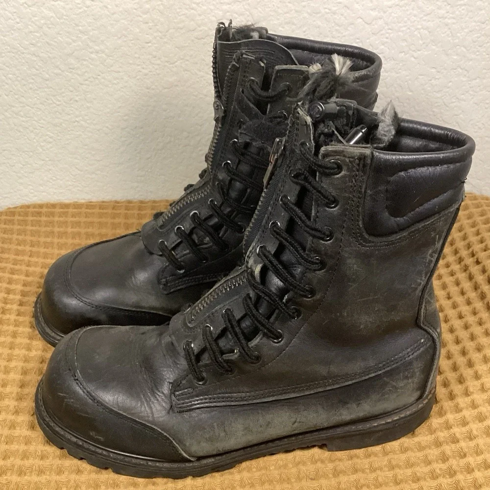 Black Fire Station Dual Lace Zipper Vibram Mens 12 Boots Firefighter EMS Combat